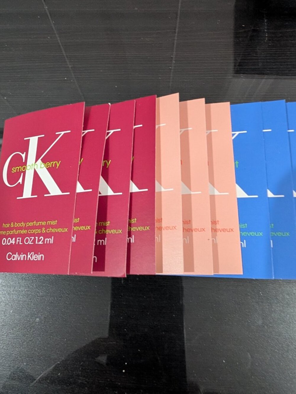 Calvin Klein CK sheer peach silky coconut and smooth berry samples